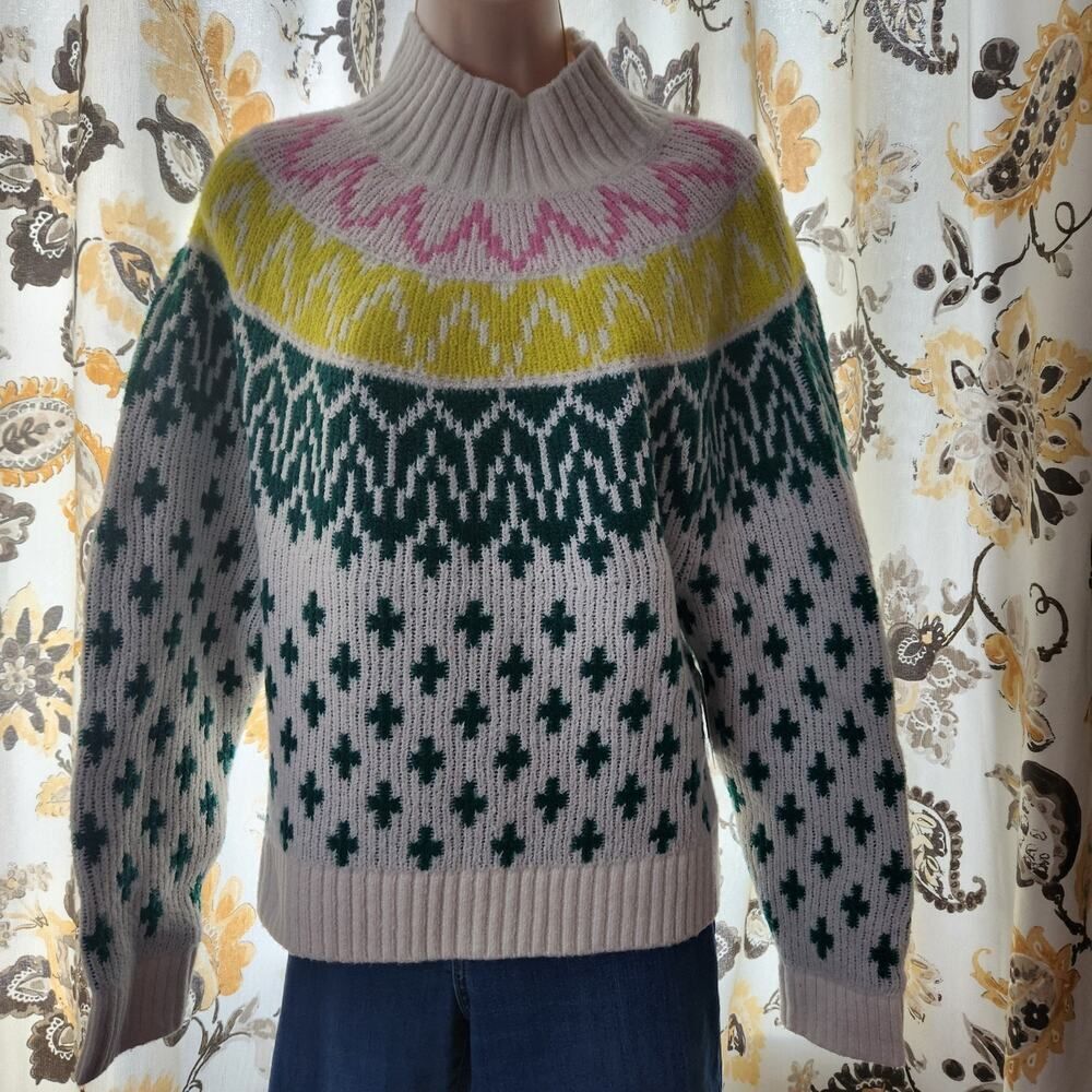 Old Navy Ski Sweater Womens Medium Multicolor High Neck Cotton Blend